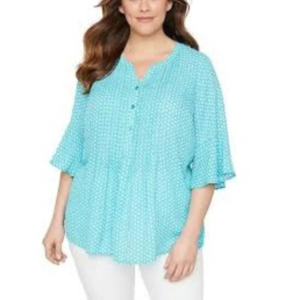2X Plus Size 22/24 Catherines Blue Print Blouse top shirt